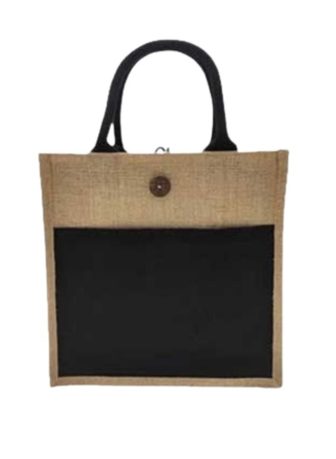 Fatio Set of 10 Black & Natural Jute with Black Canvas Bag with Button – Eco-Friendly, 30 x 30 x 15 cm - Image 2